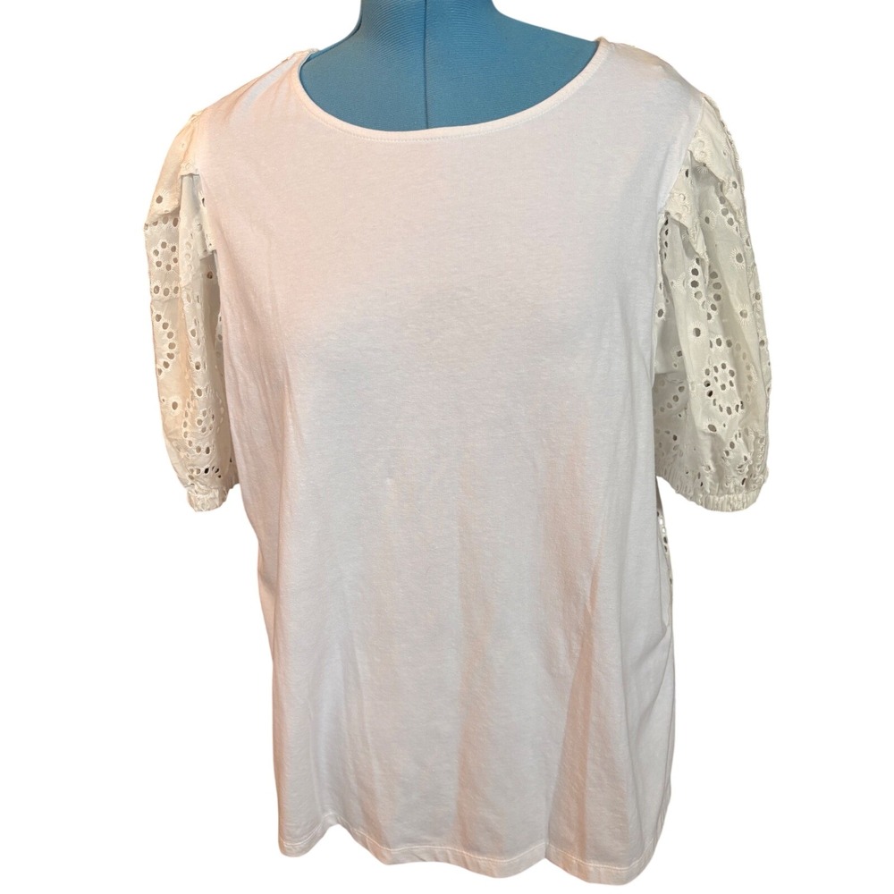 Cloth & Portrait White Eyelet Lace Back Puff Sleeve Top 12MJ-AQU XXL New